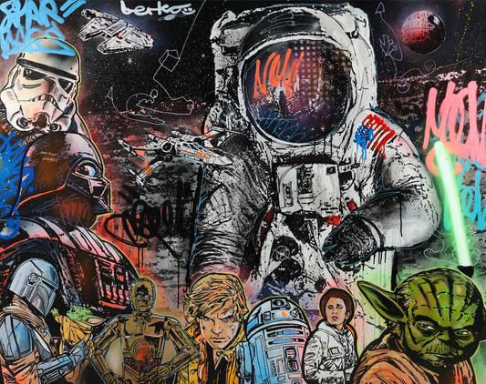 Apollo 11 & Star Wars / Canvas or Paper / HAND EMBELLISHED / Edition of 10