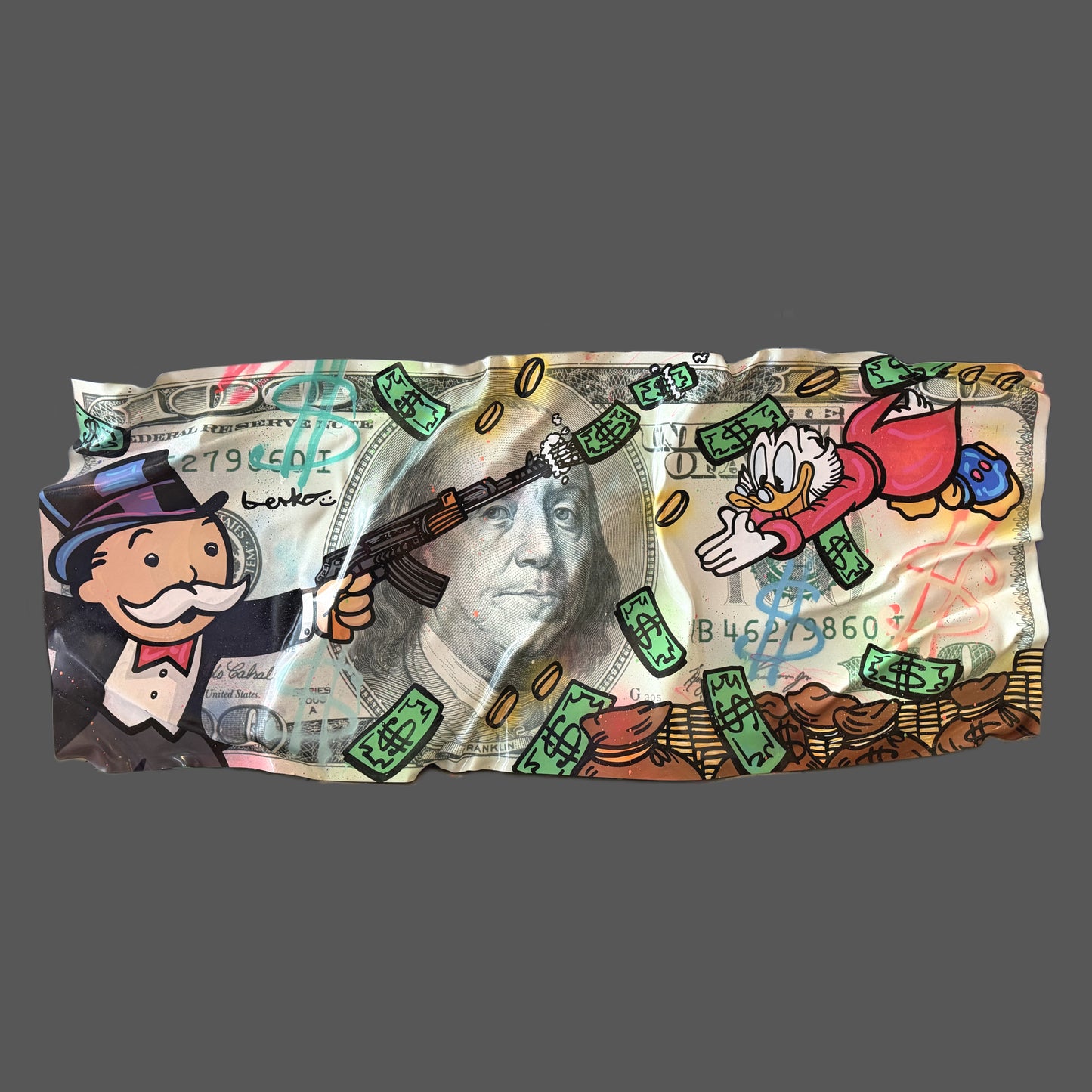 American 100$ FIGHT! bill / 26 X 60 inches