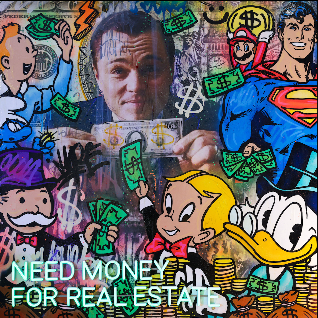 ORIGINAL painting / Real Estate /  48 X 48 inches / Green NEON LIGHT