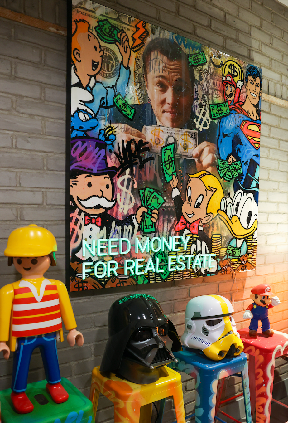 ORIGINAL painting / Real Estate /  48 X 48 inches / Green NEON LIGHT