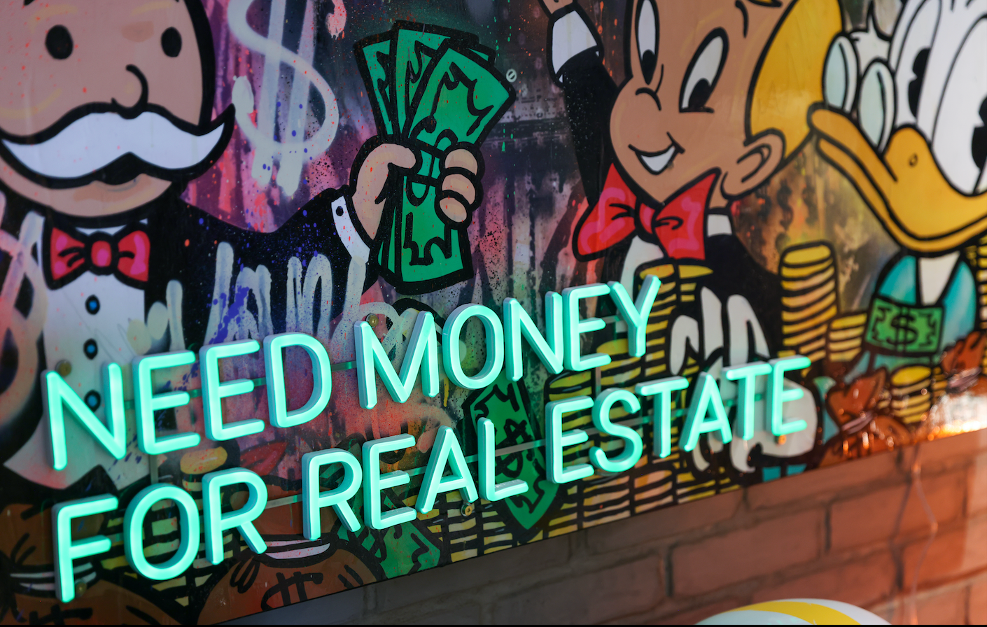 ORIGINAL painting / Real Estate /  48 X 48 inches / Green NEON LIGHT