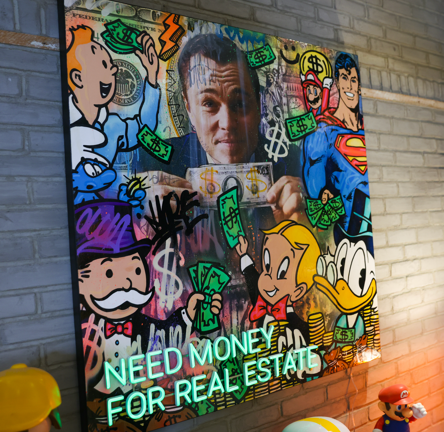 ORIGINAL painting / Real Estate /  48 X 48 inches / Green NEON LIGHT